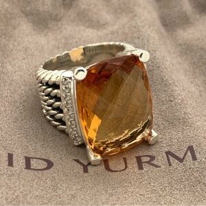 David Yurman Sterling Ring with Large Citrine-Color Cushion Stone